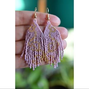 MIYUKI hand beaded pink and gold earrings, seed bead
